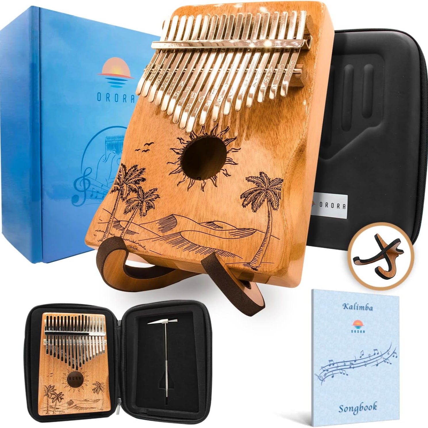 Orora 17-Key Mahogany Kalimba Thumb Piano with Carrying Case